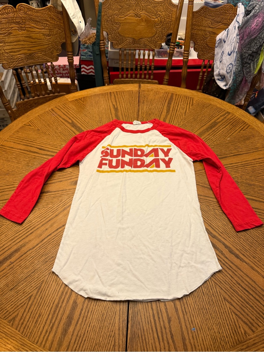 Charlie Hustle Sunday Funday Raglan Long Sleeve Tee - Red & White